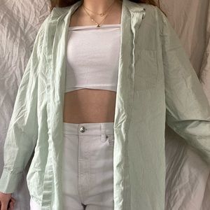 IZOD green white summer flowey button up top shirt size large coverup striped